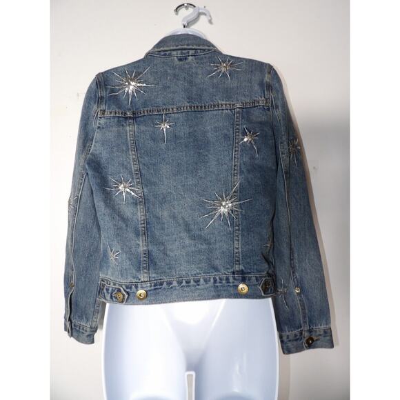 Pistola Small Denim Jean Jacket Firework Sequins Starburst 90s Y2K Art to Wear - Picture 15 of 16